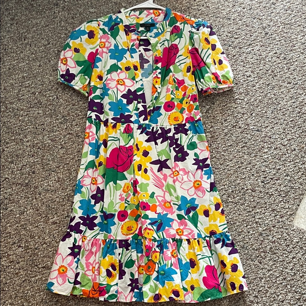 J. Crew Colorful Floral Puff Sleeve Dress